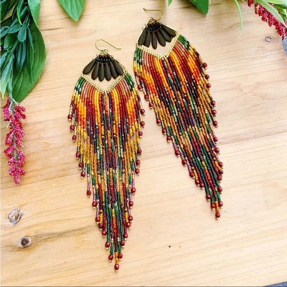 Fall Beautiful Handmade Beaded Earrings - Picture 2 of 4